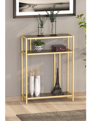 Maison Luré Dresuar Füme Temper Camlı Gold Renk Konsol Komodin