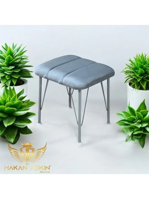 Maison Luré Puf & Bench Açık Gri Metal Ayaklı Puf 40X45 cm