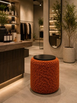 Maison Luré Puf & Bench Ahşap Üstlü Yuvarlak Bukle Puf