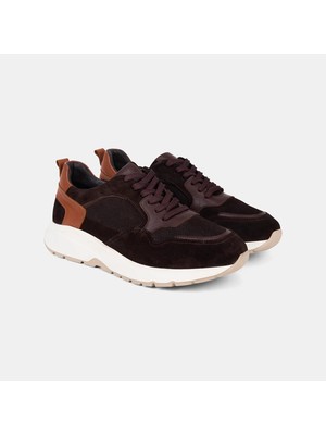 Desa Erkek Koyu Kahve Bağcıklı Kalın Tabanlı Süet Sneaker
