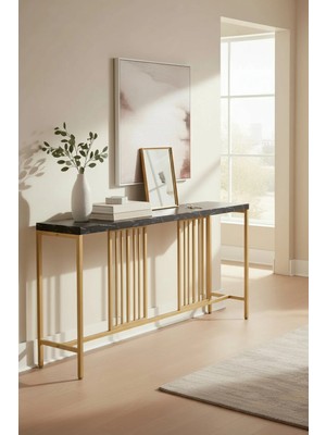 Maison Luré Dresuar Petek Üstü Raf Siyah Mermer Gold Metal Konsol Bar Masası