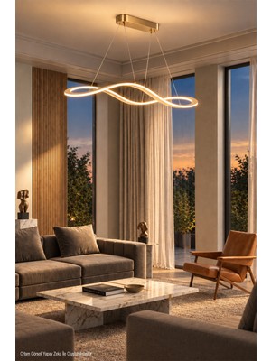 Modelight Elova Gold LED Sarkıt Avize - Dalga Formlu Ada Mutfak ve Salon Avizesi