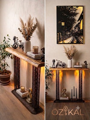 Maison Luré Dresuar Meşe Üst Tablalı Amber LED Işıklı Metal