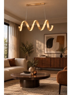 Modelight Alisa Gold LED Avize - Helezon/burgu Formlu Ada Mutfak ve Salon Avizesi