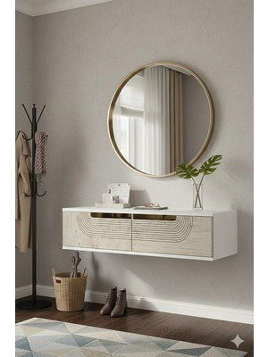 Maison Luré Dresuar Meyra Antre Hol Rafı Beyaz-Traverten-Gold 120CM