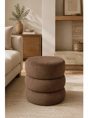 Maison Luré Puf & Bench 3 Boğumlu Silindir Puf Baby Face Kumaş 40X40X40 cm Kahverengi