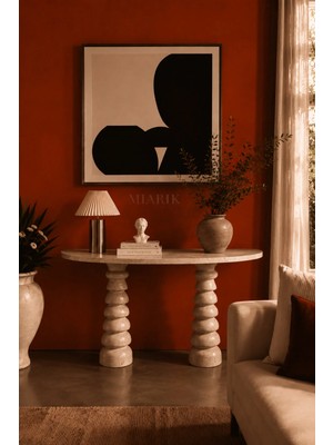 Maison Luré Dresuar Petra Masif Traverten 122X92 cm 5 Küre Ayaklı