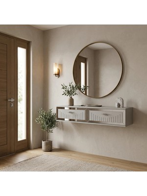 Maison Luré Dresuar DA1206BS Antre Hol Rafı Ayaksız Tv Sehpası Beyaz-Silver 120CM