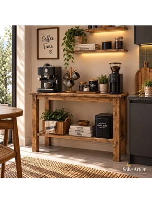 Maison Luré Dresuar Masif Ahşap Kahve Köşesi Rustik Meşe Vernik 85*40*85 cm