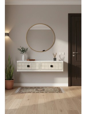 Maison Luré Dresuar DA1205BT Antre Hol Rafı, Tv Sehpası Beyaz-Traverten 120CM