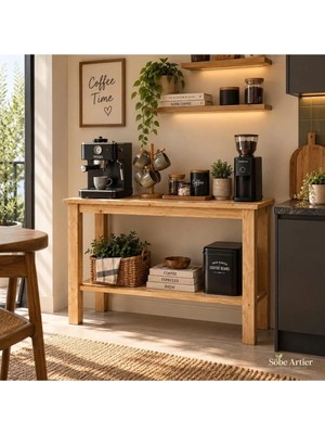 Maison Luré Dresuar Masif Ahşap Kahve Köşesi Açık Meşe Vernik 85*40*85 cm