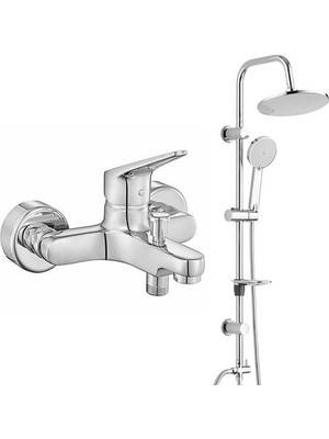 E.c.a. Spylos Banyo Bataryası+T-May Banyo Lidya Oval Tepe Duş Takımı Seti - Krom - Paslanmaz