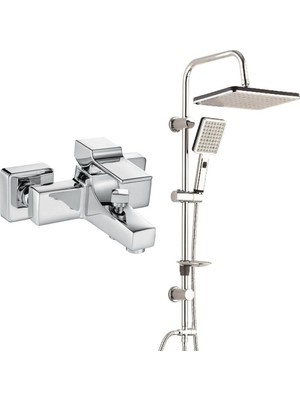 E.c.a. Caro Banyo Bataryası+T-May Banyo Sümbül Kare Tepe Duş Takımı Seti - Krom - Paslanmaz