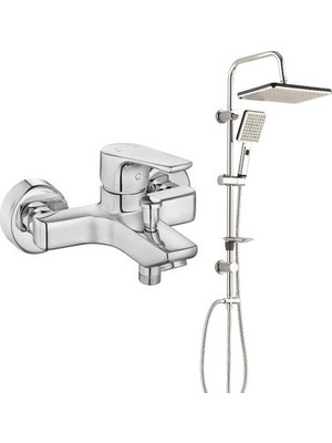 E.c.a. Niobe Banyo Bataryası + T-May Banyo Sümbül Kare Tepe Duş Takımı Seti - Krom - Paslanmaz