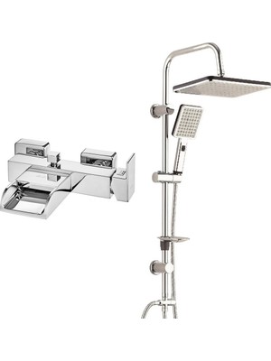 E.c.a. Natura Banyo Bataryası+T-May Banyo Sümbül Kare Tepe Duş Takımı Seti - Krom - Paslanmaz