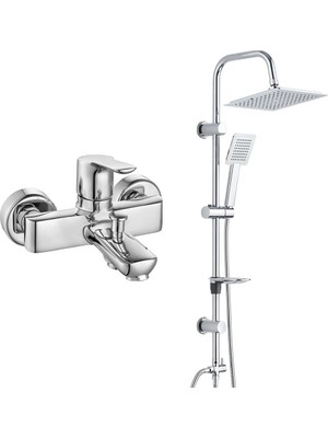 E.c.a. Luna Banyo Bataryası + T-May Banyo Çam Kare Tepe Duş Takımı Seti - Krom - Paslanmaz