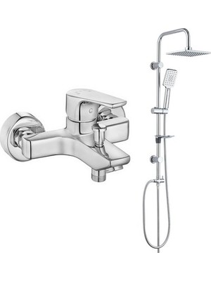 E.c.a. Niobe Banyo Bataryası + T-May Banyo Belen Dikdörtgen Tepe Duş Takımı Seti - Krom - Paslanmaz