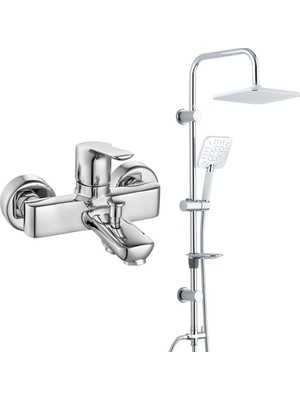 E.c.a. Luna Banyo Bataryası + T-May Banyo Çamlıca Kare Tepe Duş Takımı Seti - Krom - Paslanmaz