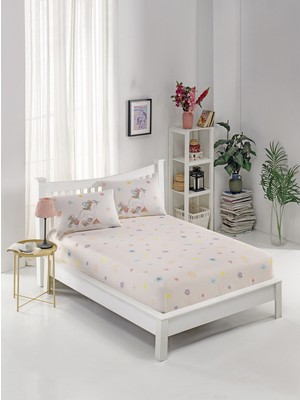 Enlora Home Lastikli Çarşaf Seti Pembe Unicornlar 100x200 cm %65 Pamuk 50x70 cm Yastık Kılıfı