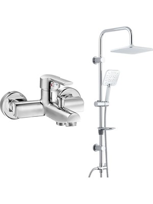 E.c.a. Delta Banyo Bataryası+T-May Banyo Çamlıca Kare Tepe Duş Takımı Seti - Krom - Paslanmaz