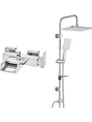 E.c.a. Natura Banyo Bataryası+T-May Banyo Çınar Dikdörtgen Tepe Duş Takımı Seti - Krom - Paslanmaz