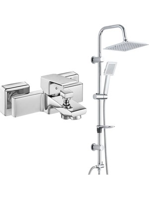 E.c.a. Tiera Banyo Bataryası+T-May Banyo Çam Kare Tepe Duş Takımı Seti - Krom - Paslanmaz