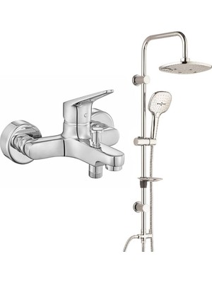 E.c.a. Dalia Banyo Bataryası+T-May Banyo Ayvacık Elips Tepe Duş Takımı Seti - Krom - Paslanmaz