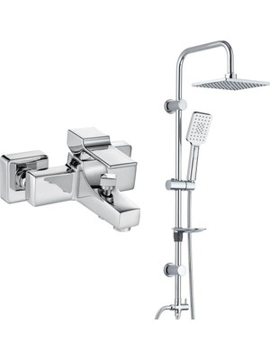 E.c.a. Caro Banyo Bataryası+T-May Banyo Belen Dikdörtgen Tepe Duş Takımı Seti - Krom - Paslanmaz