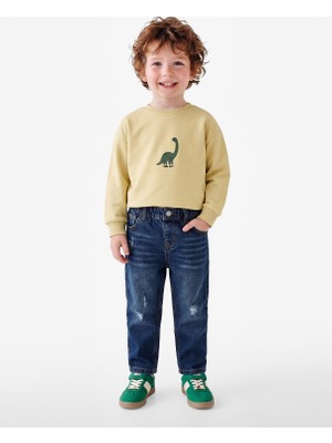 Koton Dinozor Baskılı Şardonlu Bisiklet Yaka Uzun Kollu Pamuklu Sweatshirt
