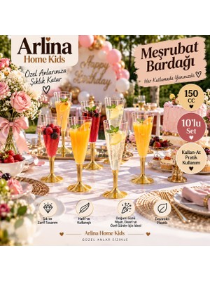 Arlina Home Kids Gold Taban Detaylı 150 cc Meşrubat Bardağı – 10’lu Set