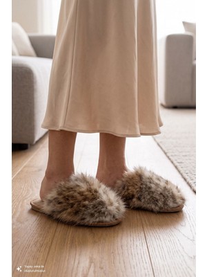 Twigy Leopard Peluş Kadın Ev Terliği Beyaz 37/41