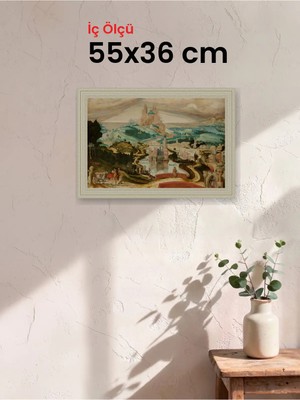 Hars Vintage Eskitme Beyaz Çok Renkli Çerçeve 55 x 36 cm Camlı