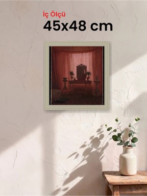 Hars Vintage Eskitme Beyaz Çok Renkli Çerçeve 45 x 48 cm Camlı