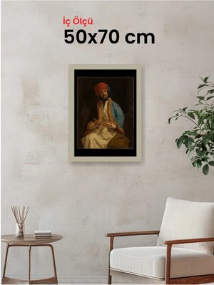 Hars Vintage Eskitme Beyaz Çok Renkli Çerçeve 50 x 70 cm Şeffaf Korumalı Pvc