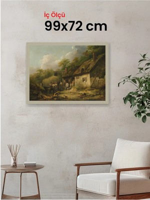 Hars Vintage Eskitme Beyaz Çok Renkli Çerçeve 99 x 72 cm Şeffaf Korumalı Pvc