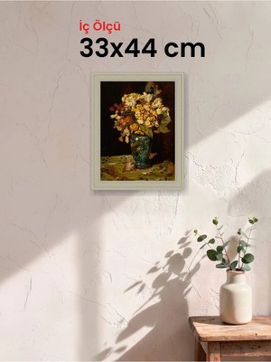 Hars Vintage Eskitme Beyaz Çok Renkli Çerçeve 33 x 44 cm Şeffaf Korumalı Pvc