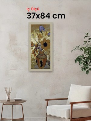 Hars Vintage Eskitme Beyaz Çok Renkli Çerçeve 37 x 84 cm Camlı