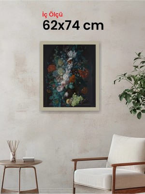 Hars Vintage Eskitme Beyaz Çok Renkli Çerçeve 62 x 74 cm Camlı