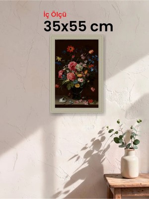 Hars Vintage Eskitme Beyaz Çok Renkli Çerçeve 35 x 55 cm Şeffaf Korumalı Pvc
