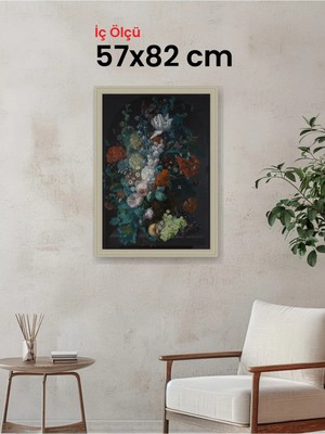 Hars Vintage Eskitme Beyaz Çok Renkli Çerçeve 57 x 82 cm Şeffaf Korumalı Pvc
