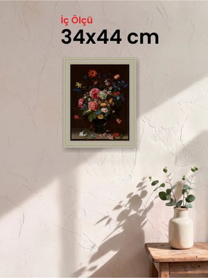 Hars Vintage Eskitme Beyaz Çok Renkli Çerçeve 34 x 44 cm Şeffaf Korumalı Pvc
