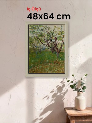 Hars Vintage Eskitme Beyaz Çok Renkli Çerçeve 48 x 64 cm Şeffaf Korumalı Pvc