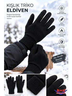 Axe Sportswear Erkek Siyah Kışlık Triko Eldiven Sıcak Tutan Günlük Kullanım Gloves