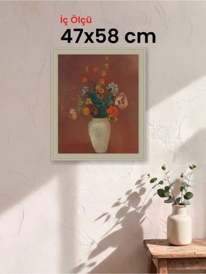 Hars Vintage Eskitme Beyaz Çok Renkli Çerçeve 47 x 58 cm Şeffaf Korumalı Pvc