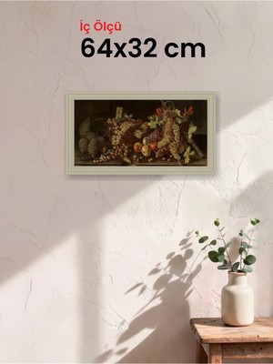 Hars Vintage Eskitme Beyaz Çok Renkli Çerçeve 64 x 32 cm Şeffaf Korumalı Pvc