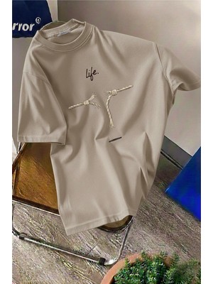 Oksit Life Design Minimalist Illüstrasyon Baskılı Unisex Oversize Tişört