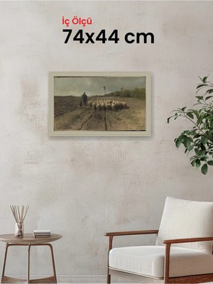 Hars Vintage Eskitme Beyaz Çok Renkli Çerçeve 74 x 44 cm Şeffaf Korumalı Pvc