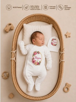 Pia Baby Isme Özel Kız Bebek Tulum %100 Pamuk Organik Baskılı Isimli Bebek Tulumu