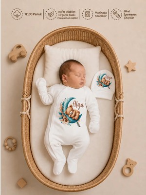 Pia Baby Isme Özel Kız Bebek Tulum %100 Pamuk Organik Baskılı Isimli Bebek Tulumu