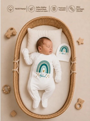 Pia Baby Isme Özel Erkek Bebek Tulum %100 Pamuk Organik Baskılı Isimli Bebek Tulumu